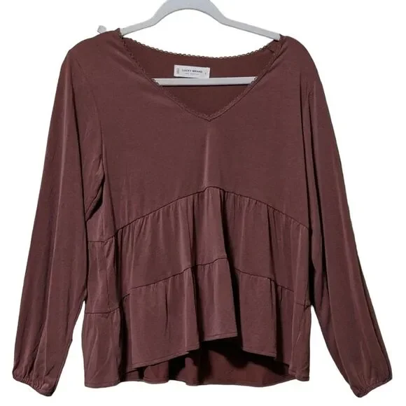 NWT Lucky Brand Sandwash Tiered Tunic v-neck long sleeve 7W66463 size Small - Picture 11 of 11